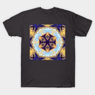 Blue and Gold Smoke Kaleidoscope Pattern T-Shirt